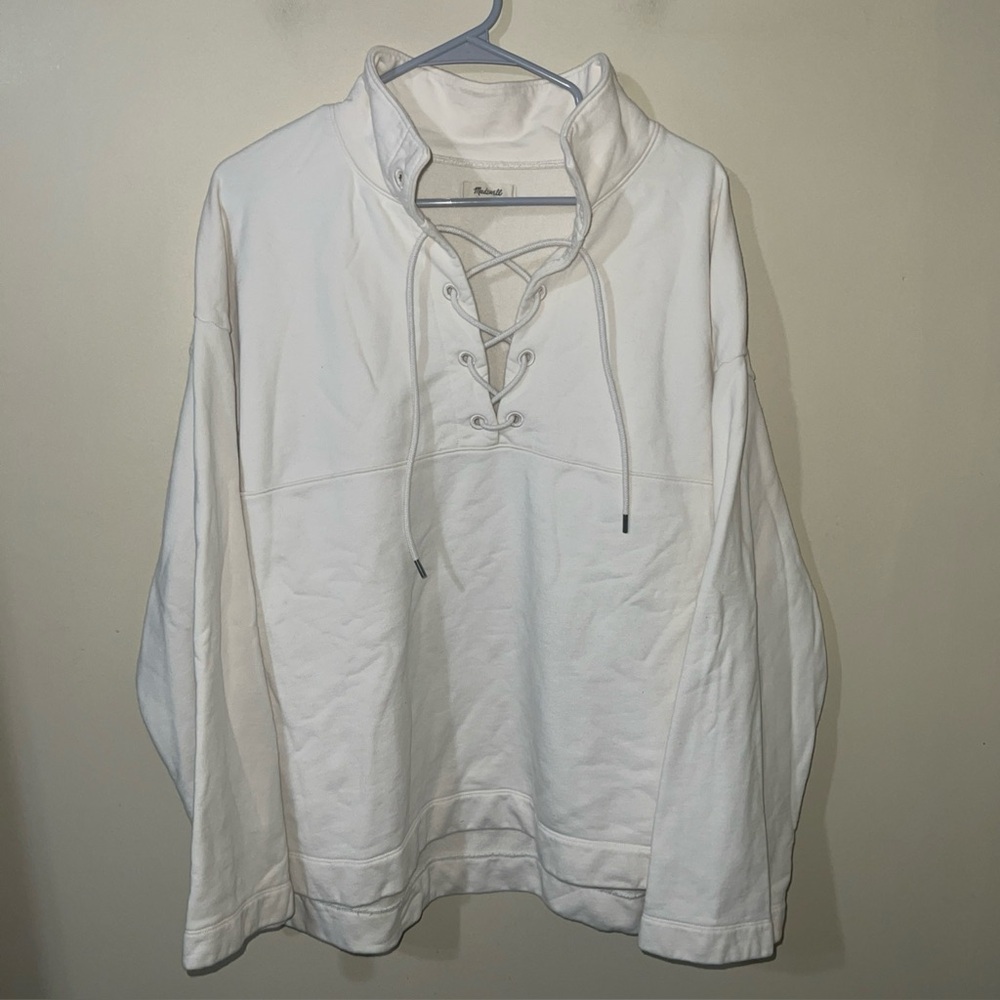 Madewell Lace-Up Sweatshirt Ivory XL